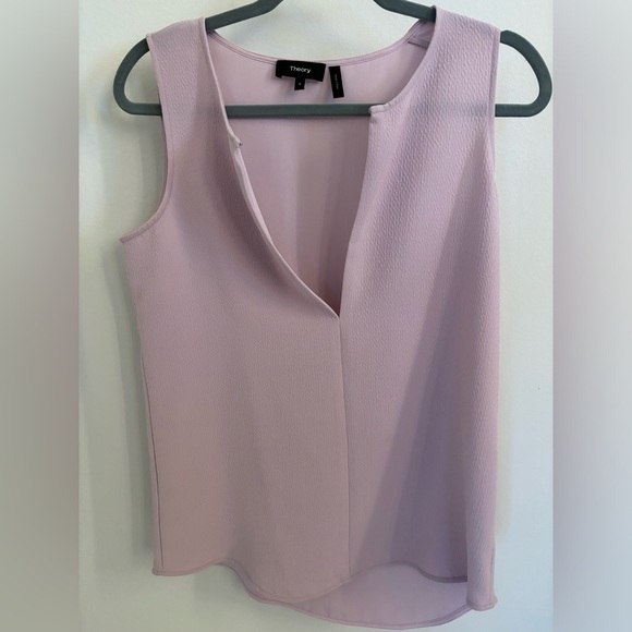 THEORY Antazie Top SMALL Lavender Sleeveless Textured V Neck blouse $185 Shell - Picture 2 of 15